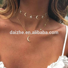 Factory Custom Micro Pave Black Stone Rose Gold Star Moon Fashion Douobe Chain Choker Cz Moon Star Jewelry Necklace Women Design - Buy Moon Star Jewelry Necklace,Moon Star Necklace Women Design,Moon Star Fashion Necklace Product on Alibaba.com